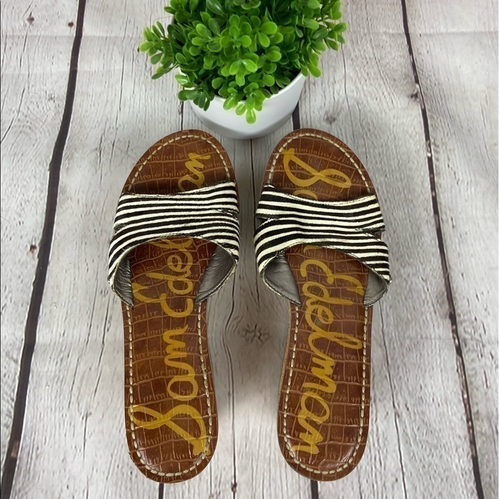 𝅺SAM EDELMAN ‘Reid’ Zebra Print Cork Wedge Slides 6.5